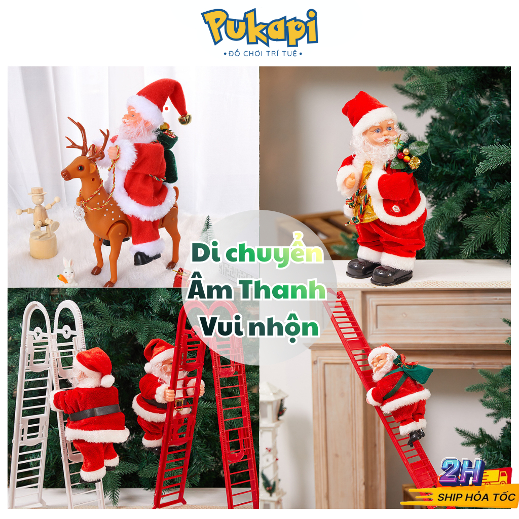 Ông Già Noel Đu Dây Leo Dây Lộn Nhào Leo Thang Tuần Lộc Ống Khói Giáng Sinh Có Đèn Có Nhạc Trang Trí-Đồ Chơi PUKAPI