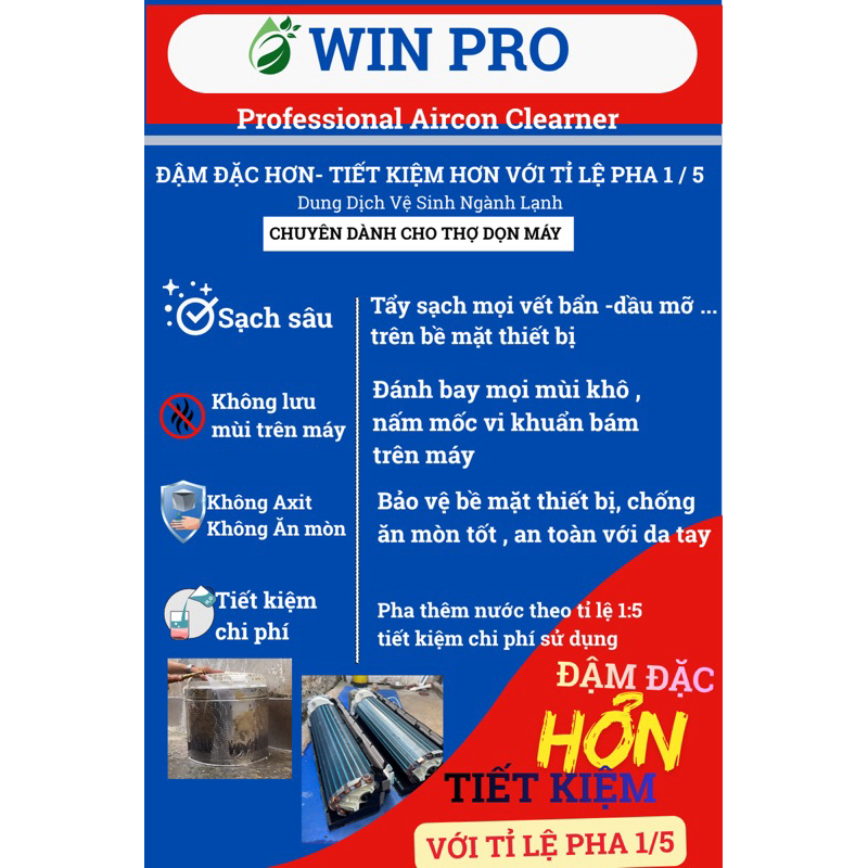 ( Hàng Đậm Đặc ) Nước Tẩy Dàn Lạnh WinPro KHÔNG CHẠM 3L8 với tỉ lệ pha 1/5 tẩy rửa phục hồi máy lạnh