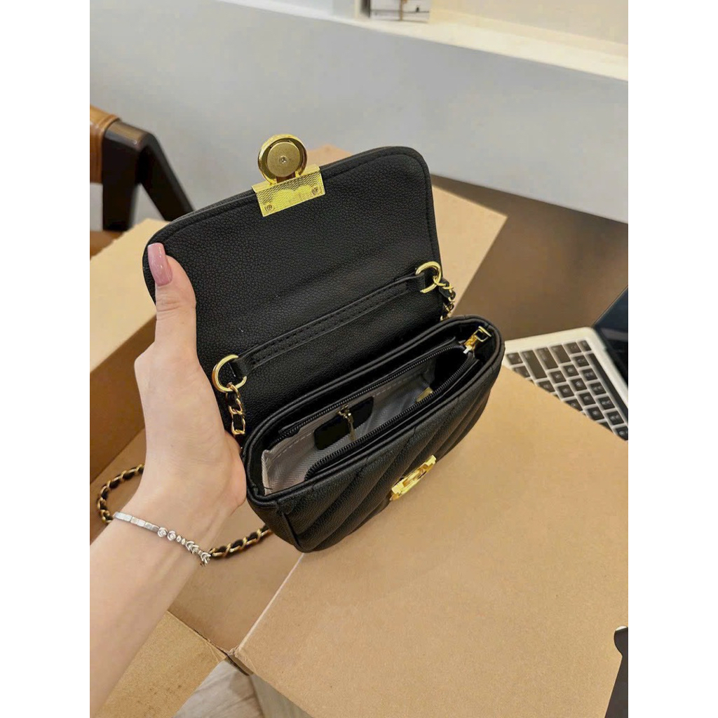 Túi xách QC da mềm size 18cm dây quả chuông căn chỉnh đeo chéo đeo vai siêu xinh