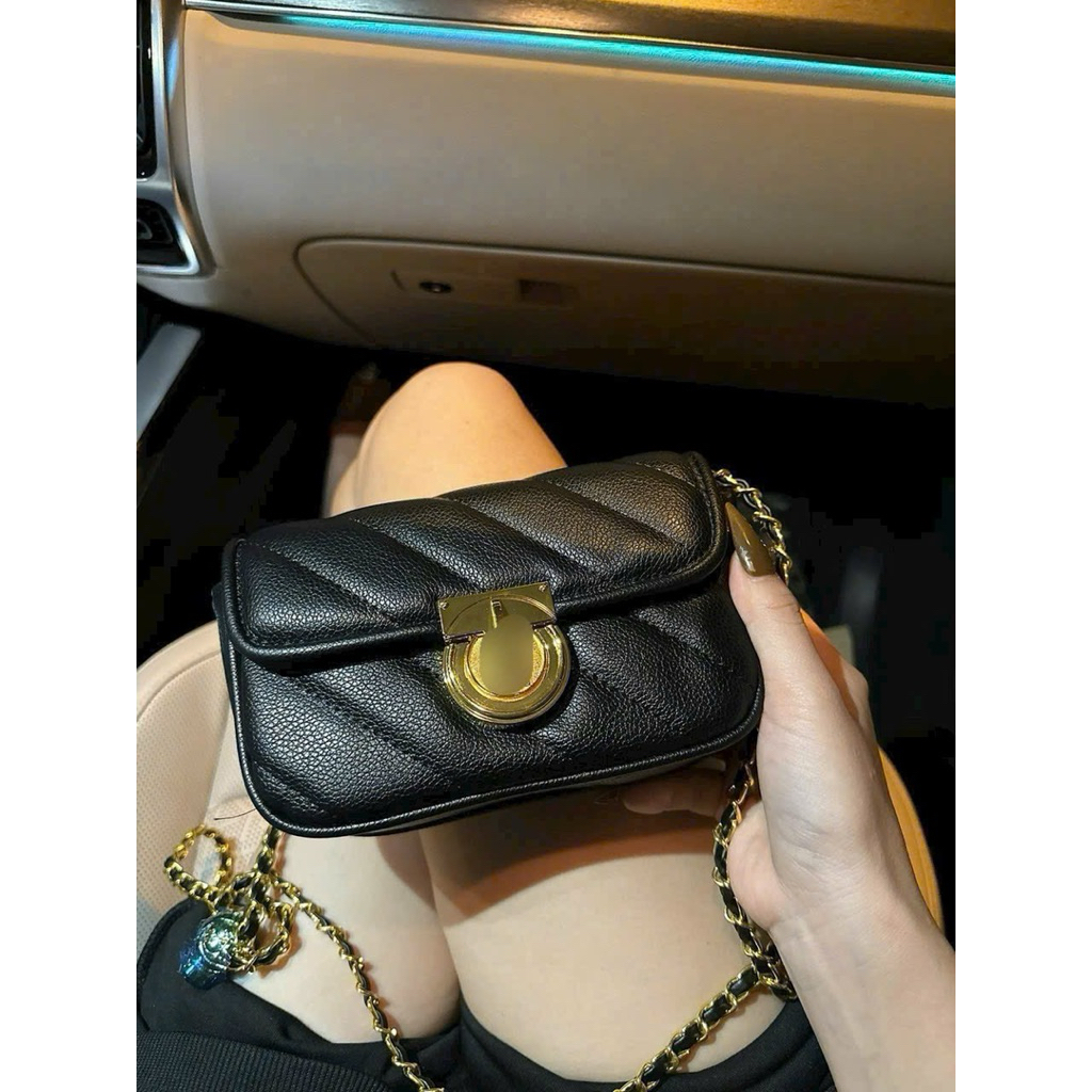 Túi xách QC da mềm size 18cm dây quả chuông căn chỉnh đeo chéo đeo vai siêu xinh