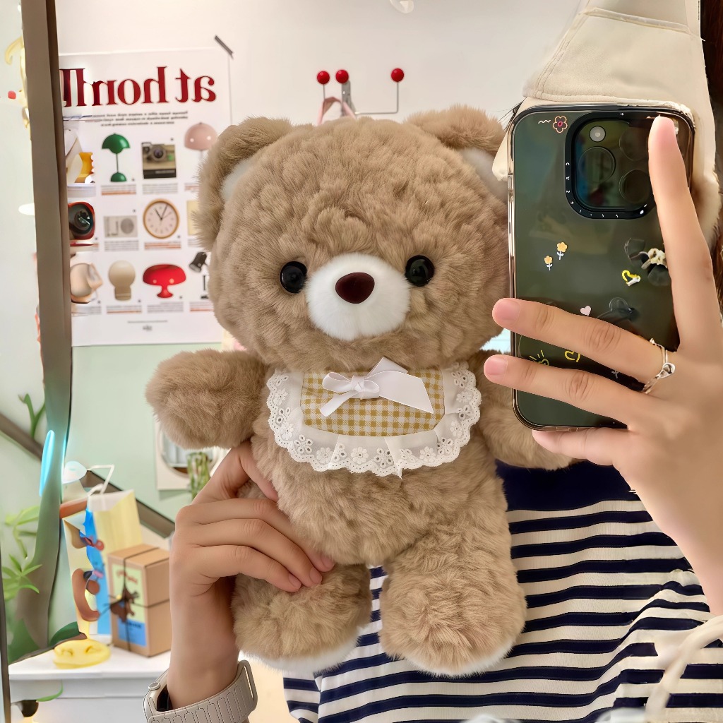 Gấu Bông Thỏ Hồng Và Gấu Nâu Đeo Yếm Lông Cừu Mềm Mại Dễ Thương Làm Quà Tặng Sinh Nhật Cho Bé, Bạn Nữ