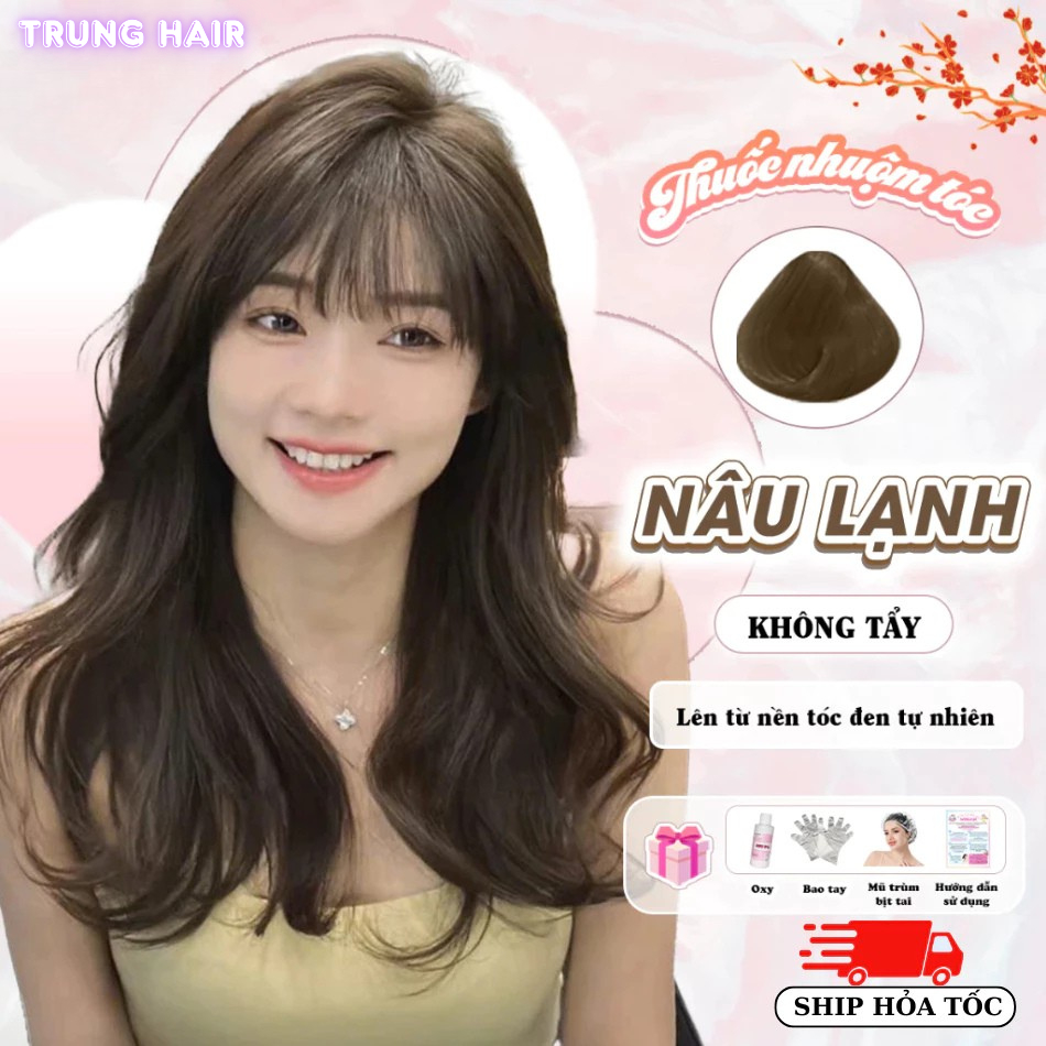 Thuốc nhuộm tóc NÂU LẠNH SÁNG, NÂU LẠNH không tẩy, lên từ nền đen, tặng kèm trợ nhuộm| Trunghair