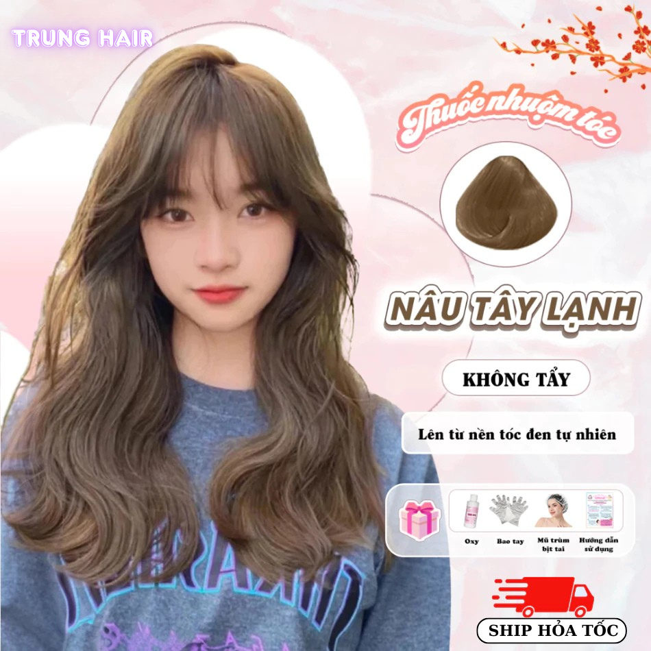 Thuốc nhuộm tóc màu NÂU LẠNH không tẩy, lên từ nền đen, tặng kèm oxy trợ nhuộm| Trunghair