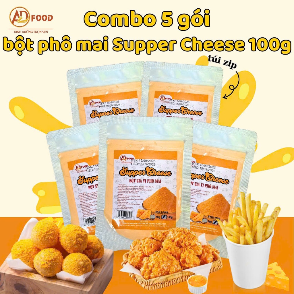 Combo 5 gói túi zip Bột phô mai Supper Cheese 50g ADFOOD – dùng làm gia vị cho món chiên và trang trí món ăn