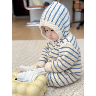 Bodysuit len có mũ kẻ sọc dễ thương cho bé