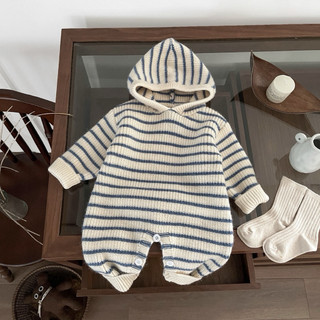 Bodysuit len có mũ kẻ sọc dễ thương cho bé