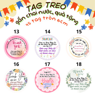 45 Tag giấy treo gắn chai nước, quà tặng 6cm in theo yêu cầu –Tag cảm ơn thầy cô, sinh nhật, sự kiện