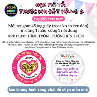 45 Tag giấy treo gắn chai nước, quà tặng 6cm in theo yêu cầu –Tag cảm ơn thầy cô, sinh nhật, sự kiện