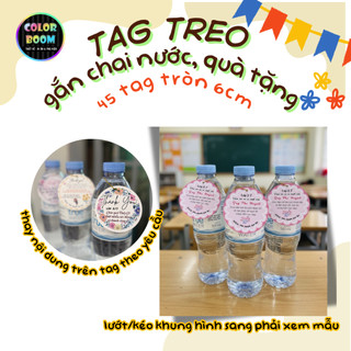 45 Tag giấy treo gắn chai nước, quà tặng 6cm in theo yêu cầu –Tag cảm ơn thầy cô, sinh nhật, sự kiện