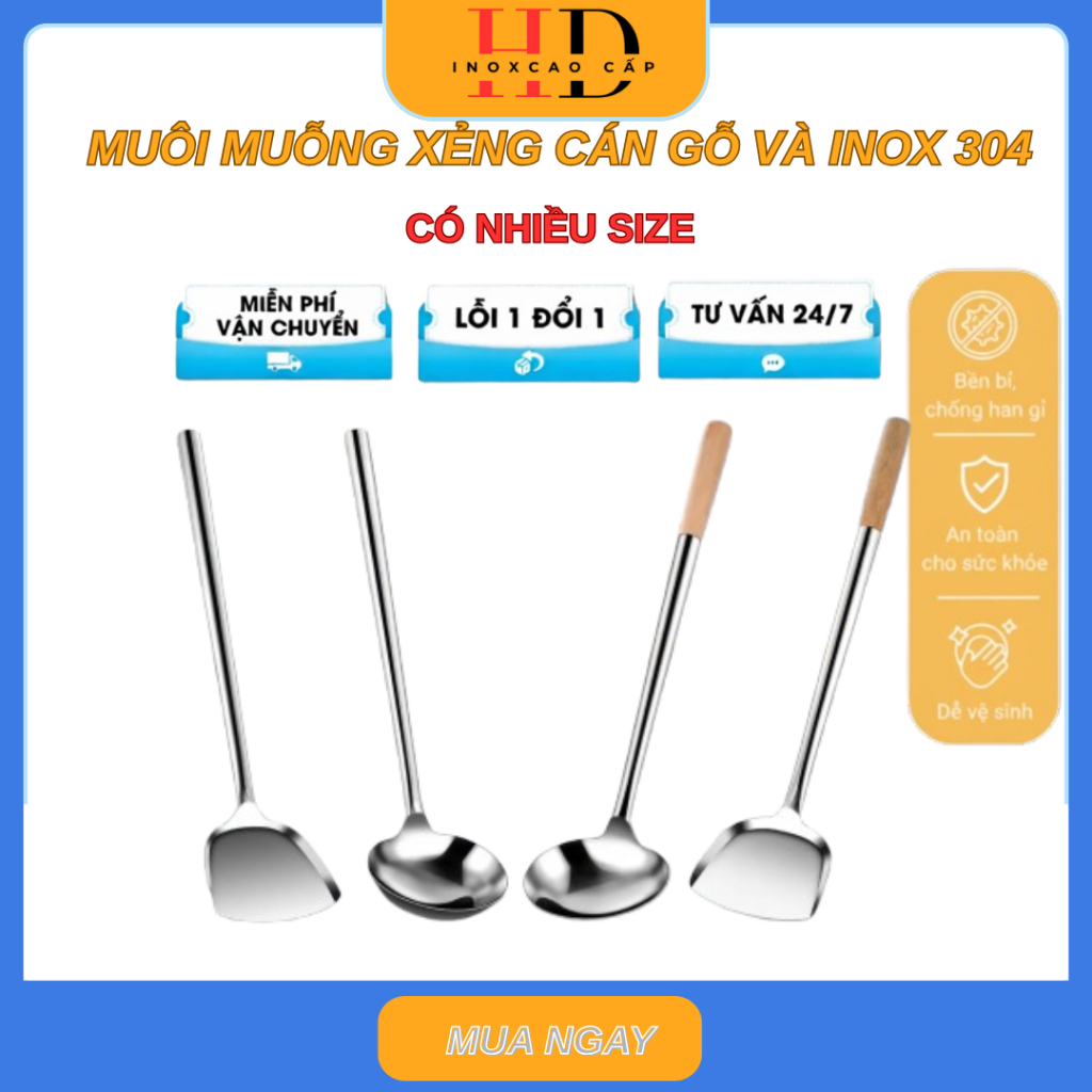 Muôi Muỗng Xẻng cán gỗ va inox công nghiệp , Bộ Muỗng Inox Phục Vụ Bếp ...
