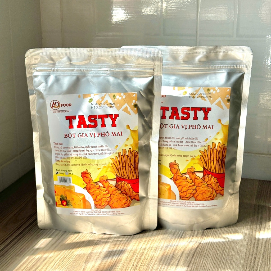 Combo 2 gói bột phô mai Tasty 500g ADFOOD – dùng là gia vị cho các món chiên, rán, gà rán, khoai lang