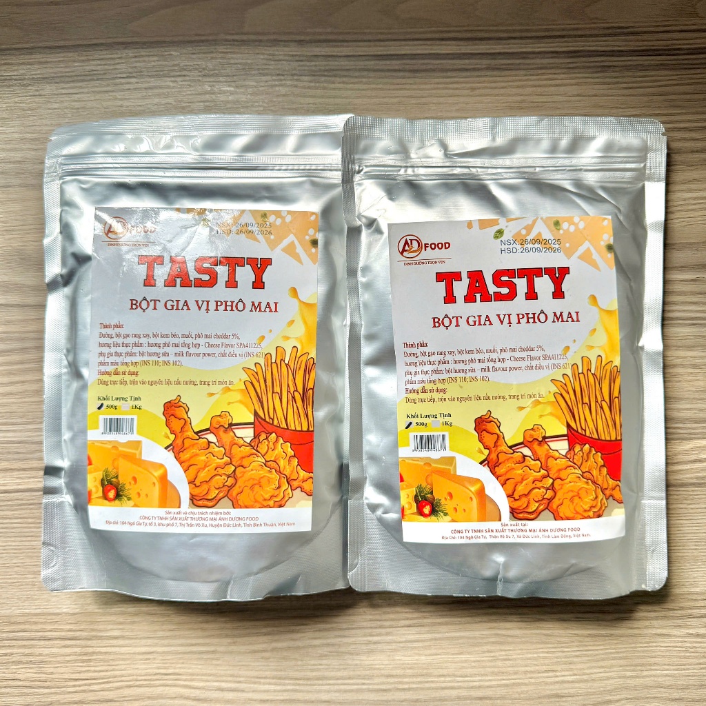 Combo 2 gói bột phô mai Tasty 500g ADFOOD – dùng là gia vị cho các món chiên, rán, gà rán, khoai lang