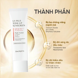 Kem Chống Nắng Nâng Tone, Kiềm Dầu Dr.Pepti UV Plus Tone Up Sunscreen SPF50+ PA++++ 50ml mẫu mới - Bebeau