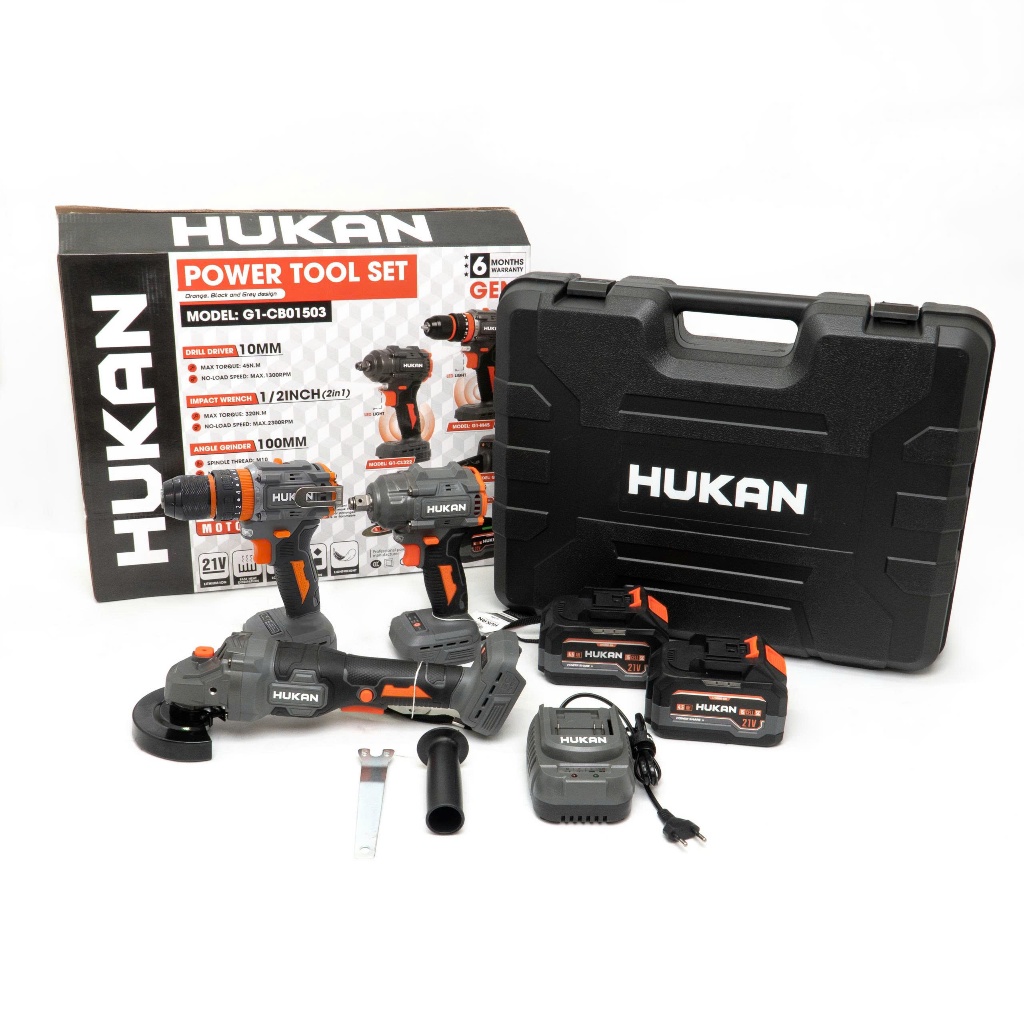 [COMBO 3 MÁY] Bộ Dụng Cụ 6 Món HUKAN G1-CB01503 | Máy Khoan 10MM + Máy Siết Bulong 1/2Inch 320N.m + Máy Mài 100MM| BH 6T