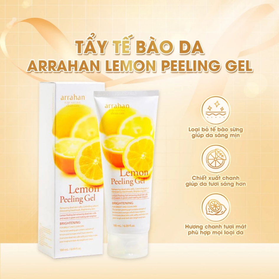 Gel tẩy da chết Arrahan Lemon Peeling Gel 180ml Hàn Quốc, tẩy tế bào chết Chanh làm sáng đều màu da