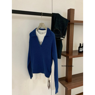 𝐏𝐡𝐢𝐞𝐧 | (Sẵn) W7812 Áo Polo Len Cổ V Form Rộng Hoạ Tiết Trơn