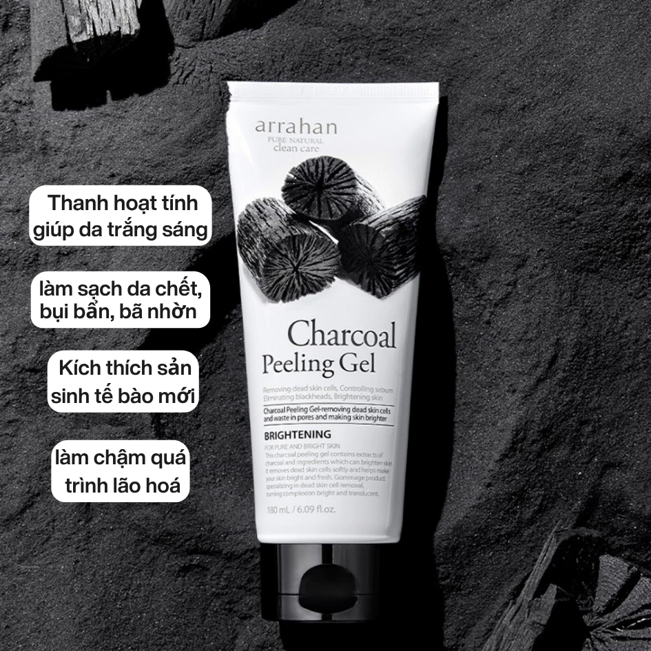 Tẩy Da Chết Arrahan Charcoal Peeling Gel - Hương Than Hỗ Trợ Da Sáng, Mịn Màng Hàn Quốc 180ml
