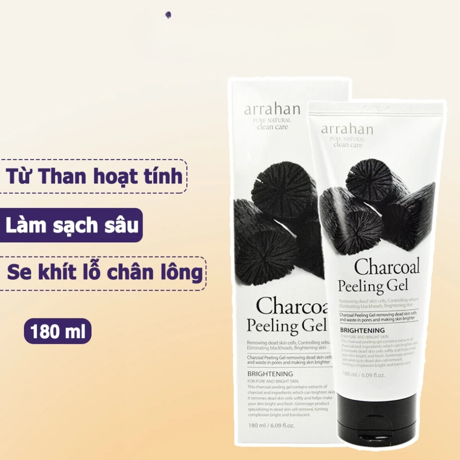 Tẩy Da Chết Arrahan Charcoal Peeling Gel - Hương Than Hỗ Trợ Da Sáng, Mịn Màng Hàn Quốc 180ml