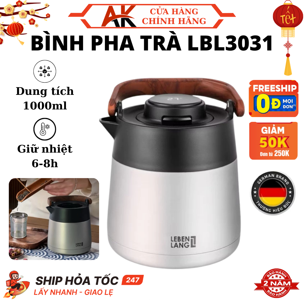 Bình Pha Trà Giữ Nhiệt LEBENLANG LBL3031 Dung Tích 1000ml, Lõi Lọc Inox, Màn Hình Hiển Thị Nhiệt Độ