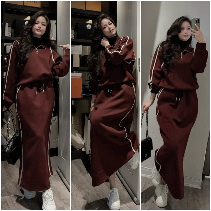 Set đồ nữ, đồ bộ nữ DONNA HCOM3640 thu đông chất nỉ bông phối chân váy dáng dài trẻ trung