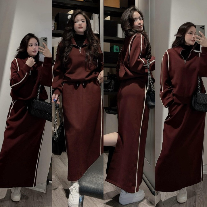 Set đồ nữ, đồ bộ nữ DONNA HCOM3640 thu đông chất nỉ bông phối chân váy dáng dài trẻ trung