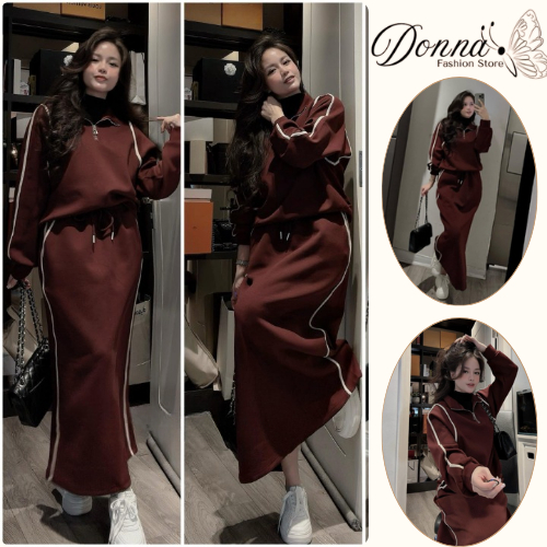 Set đồ nữ, đồ bộ nữ DONNA HCOM3640 thu đông chất nỉ bông phối chân váy dáng dài trẻ trung