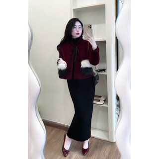 MIMI CLOTHING-Áo lông dáng ngắn phối lông tay cực xinh