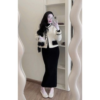 MIMI CLOTHING-Áo lông dáng ngắn phối lông tay cực xinh