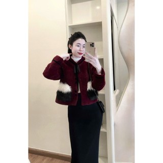 MIMI CLOTHING-Áo lông dáng ngắn phối lông tay cực xinh