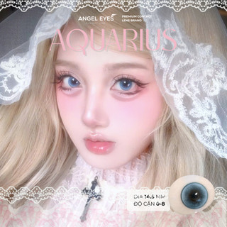 Lens xanh có độ cận 0-8 Aquarius N'Rosa cho mắt thở cao cấp Angel Eyes phân phối, kính giãn tròng xanh có viền 14.5mm