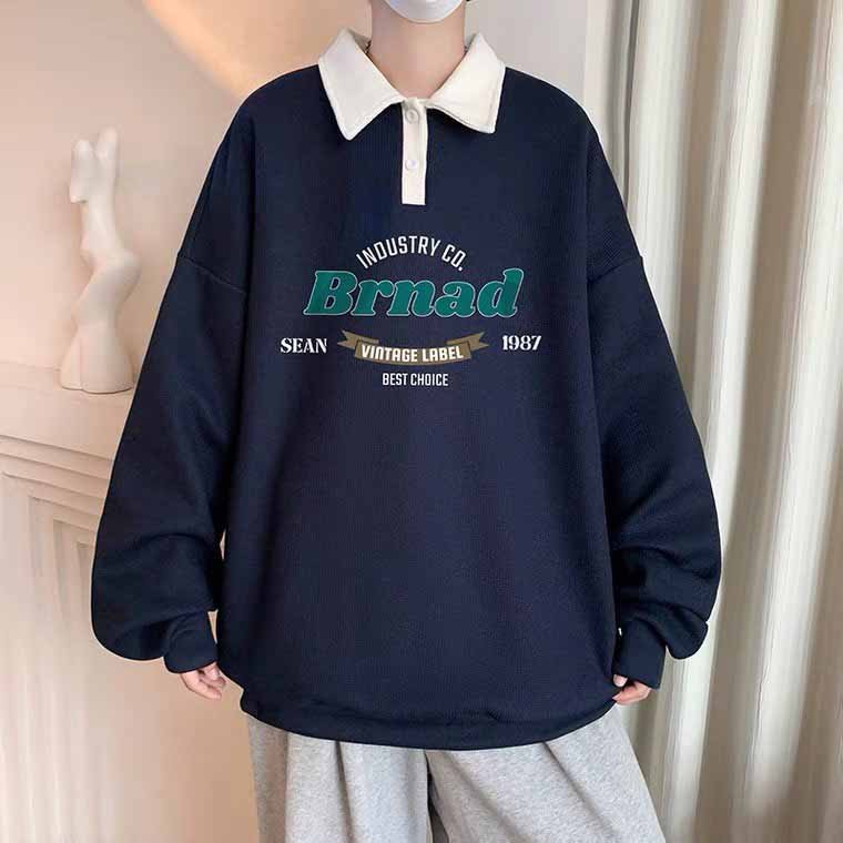 ❤️ ẢNH THẬT - LOẠI DÀY ❤️ MẪU ÁO SWEATER POLO NỈ HỌA TIẾT MỚI FORM RỘNG cổ bẻ cài cúc tay dài in chữ BRNAD