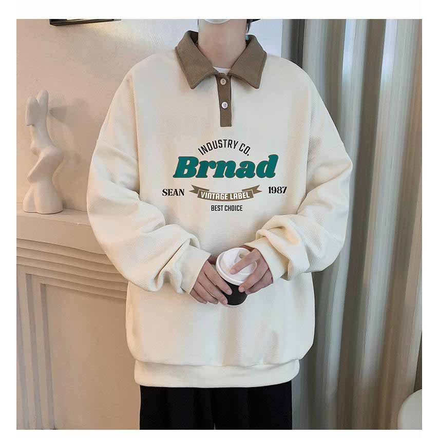 ❤️ ẢNH THẬT - LOẠI DÀY ❤️ MẪU ÁO SWEATER POLO NỈ HỌA TIẾT MỚI FORM RỘNG cổ bẻ cài cúc tay dài in chữ BRNAD