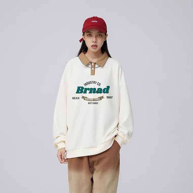 ❤️ ẢNH THẬT - LOẠI DÀY ❤️ MẪU ÁO SWEATER POLO NỈ HỌA TIẾT MỚI FORM RỘNG cổ bẻ cài cúc tay dài in chữ BRNAD
