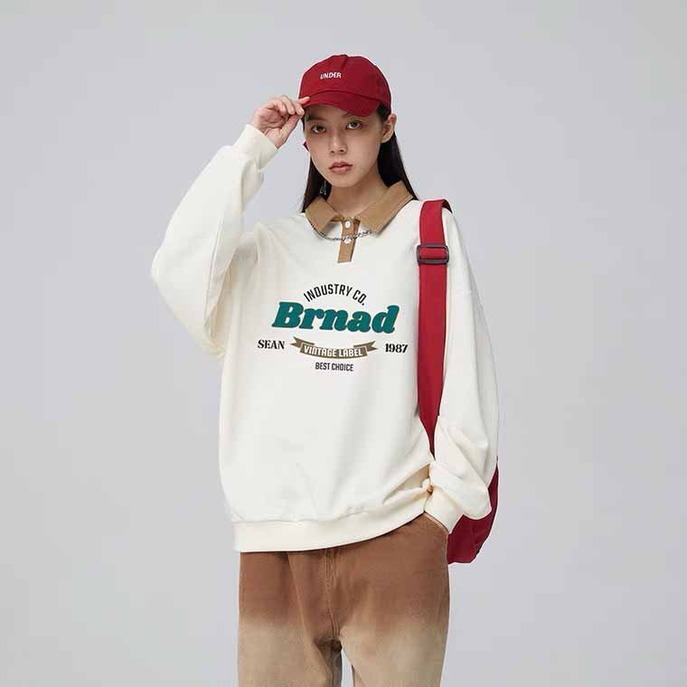 ❤️ ẢNH THẬT - LOẠI DÀY ❤️ MẪU ÁO SWEATER POLO NỈ HỌA TIẾT MỚI FORM RỘNG cổ bẻ cài cúc tay dài in chữ BRNAD