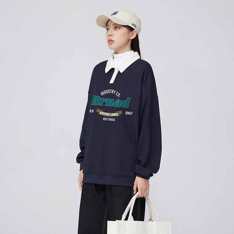 ❤️ ẢNH THẬT - LOẠI DÀY ❤️ MẪU ÁO SWEATER POLO NỈ HỌA TIẾT MỚI FORM RỘNG cổ bẻ cài cúc tay dài in chữ BRNAD