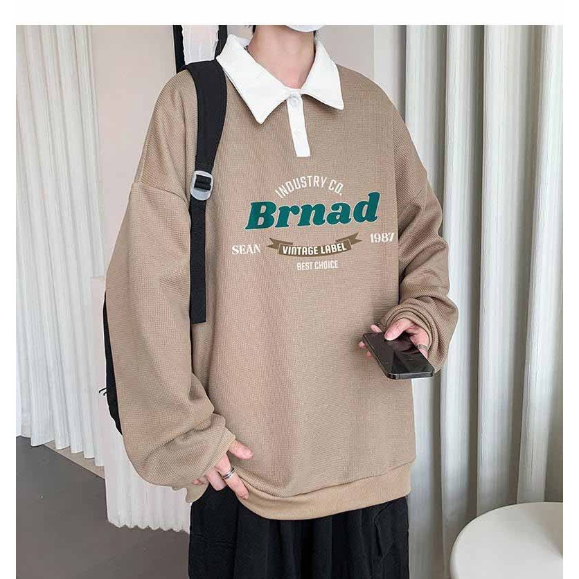 ❤️ ẢNH THẬT - LOẠI DÀY ❤️ MẪU ÁO SWEATER POLO NỈ HỌA TIẾT MỚI FORM RỘNG cổ bẻ cài cúc tay dài in chữ BRNAD