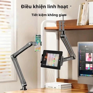 Giá đỡ ipad, điện thoại kẹp bàn, đầu giường thân nhôm xếp mở gọn hiện đại xoay 360 độ đa năng chắc chắn, chống rung