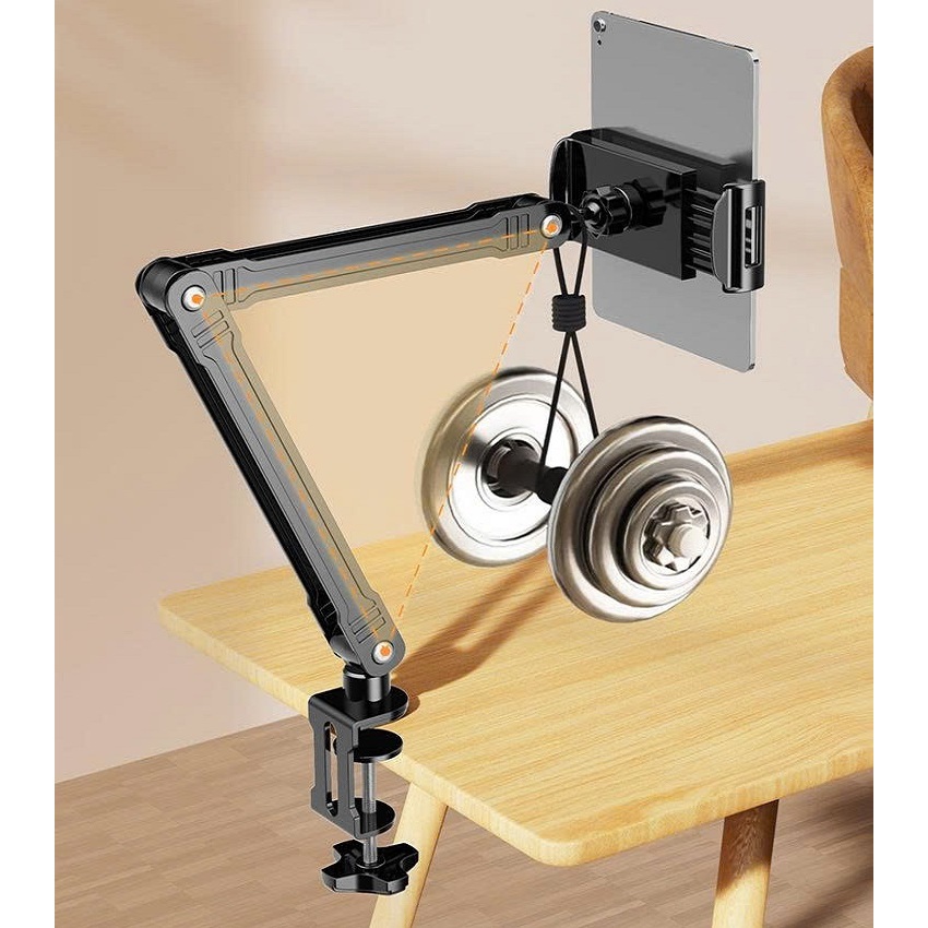 Giá đỡ ipad, điện thoại kẹp bàn, đầu giường thân nhôm xếp mở gọn hiện đại xoay 360 độ đa năng chắc chắn, chống rung