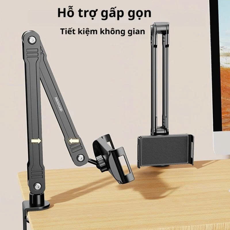 Chân đỡ ipad, điện thoại kẹp bàn thân xếp mở hiện đại xoay 360 độ tự động chắc chắn, chống rung mẫu mới 2025
