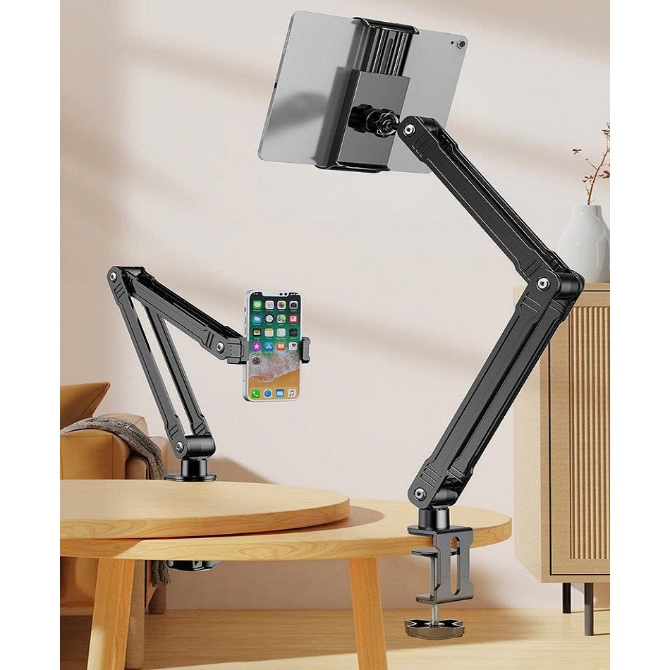 Chân đỡ ipad, điện thoại kẹp bàn thân xếp mở hiện đại xoay 360 độ tự động chắc chắn, chống rung mẫu mới 2025