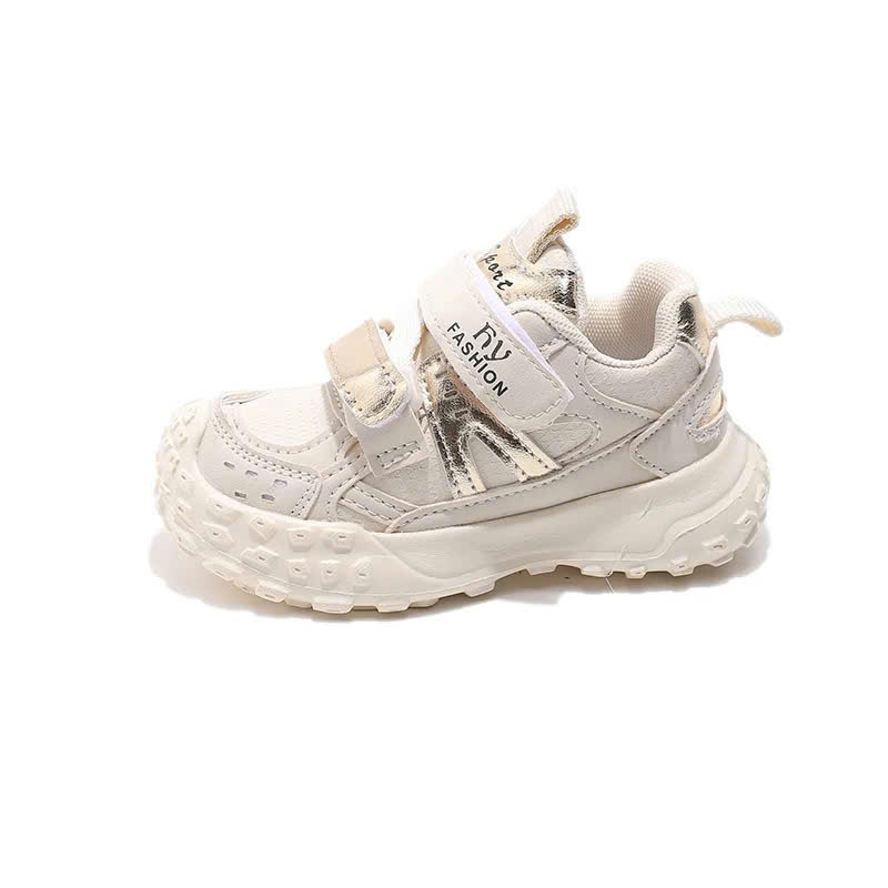 [M055] Giày Sneaker Trẻ Em Cao Cấp, Giày Thể Thao Bé Gái Trắng Ánh Kim, Đế Cao Su Chống Trượt, Quai Dán Tiện Lợi