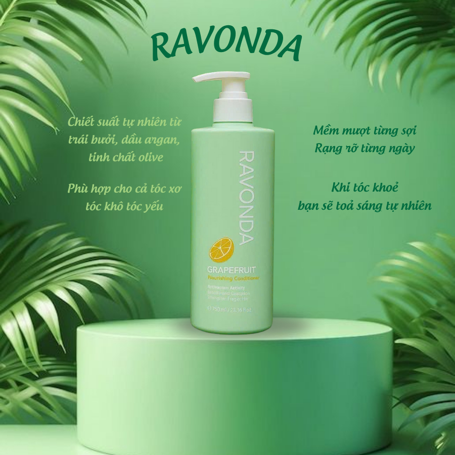 Cặp Dầu Gội Xả Bưởi RAVONDA 750ml | Dưỡng Tóc Mềm Mượt, Sạch Thoáng Cho Tóc Khô Xơ
