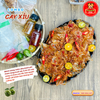 COMBO CAY XỈU Bánh Tráng Trộn TIGER FOOD Set Bánh Tráng Phơi Sương Trộn Muối Sặc Ớt Rim Hành Phi Dầu Tỏi Tắc, Siêu Cay