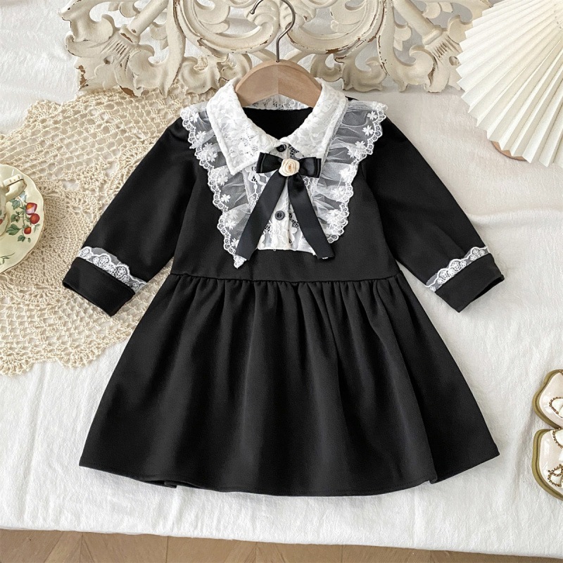 Váy Cho Tiểu Thư Dài Tay Cho Bé HANIA KIDS Phối Ren Cổ Nơ Thanh Lịch Chất Mềm Mịn Cao Cấp