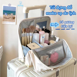Túi Đựng Đồ Makeup Du Lịch Kèm Gương Tiện Lợi, Túi Trang Điểm Chất Liệu Da Chống Thấm Nước Snowly