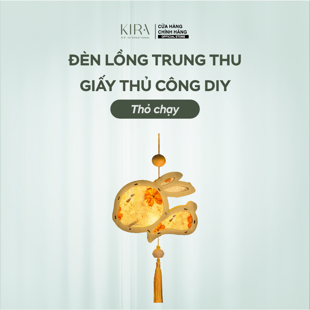 Đèn lồng trung thu giấy thủ công DIY – đèn lồng gỗ thỏ trăng hoa phong cách cổ điển cho bé
