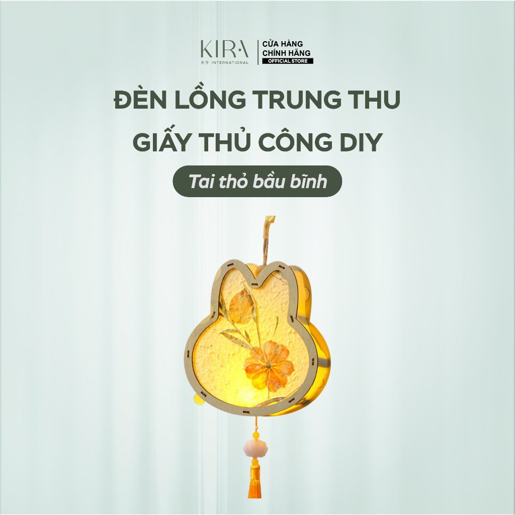 Đèn lồng trung thu giấy thủ công DIY – đèn lồng gỗ thỏ trăng hoa phong cách cổ điển cho bé