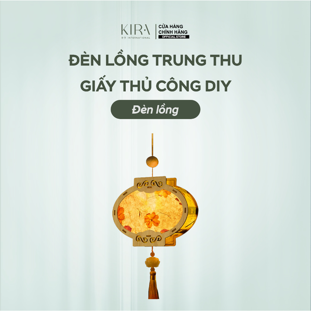 Đèn lồng trung thu giấy thủ công DIY – đèn lồng gỗ thỏ trăng hoa phong cách cổ điển cho bé