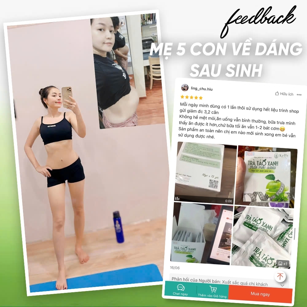 TRÀ TÁO XANH ADELA cải tiến thế hệ mới, đẹp da, hỗ trợ kiểm soát cân nặng Kelly Detox, giữ dáng