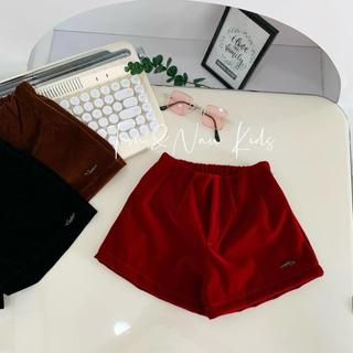 Q2-[tomnaukid] Quần Short Nhung bé gái đính nhãn cực kỳ sang - Size 8-30Kg